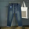 Jeans pour hommes, petit pantalon droit, taille élastique, bleu Harlan, extensible, à la mode, 38-48