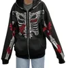 女性のフーディーズPuloru Goth Black Rhinestones Skull Butterfly Skeleton Print Leng Sleeve Outwear Women Grunge Punk Harajuku Jackets
