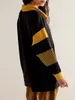 Kvinnors T -skjortor Kvinnor LAPEL COLLARED OVERSIDAGT Sweatshirt Långärm V Neck Randig skjorta Baggy Color Block Patchwork Pullover