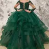 Girl's Dresses Green Flower Dresses For With Long Train Princess Holy Communion Princess Guest Evening Part ldd240313