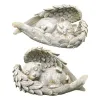 Sculptures Resin Sleeping Angel Dog Cat Statue Cartoon Angel Dog Cat Sculpture Pet Memorial Tombstone Ornament For Garden Animal Figurine