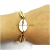 Anhänger Halsketten Strand Natürliche und Zinklegierung Shell Charm Armband Halskette Beige Cord Gold Farbe Handgewebt Ein Satz für Frauen Geschenk Dr Dhxcz