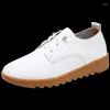 Casual Shoes Large Size Women's Genuine Leather Lacing Soft Comfortable Small White Ladies Flat