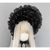 Chapéu de empregada Lolita Bonnet Cap Lace Preto Gótico Vintage Menina Jovem 240227