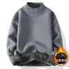 Männer Pullover Winter Dicke Warme Plus Samt Pullover Herren Hälfte Rollkragen Casual Pullover Solide Strick Tops