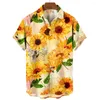 Chemises décontractées pour hommes Hawaïen 2024 Tournesol Sunshine Imprimer Revers pour hommes Mode Manches courtes Tops Lâche Vêtements surdimensionnés