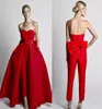 2020 New Modest Red Jumpsuits Wdding Dresses With Detachable Skirt Strapless Bride Gown Bridal Party Pants for Women Custom Made 79006407