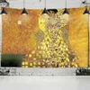 Gustav Klimt Oil Målning Tapestry Wall Hanging Kiss of Gold Abstract Art Decoration Polyester Filt Yoga Mat Home Bedroom Art 23059