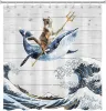 Curtains Funny Animals Shower Curtain Cat Rides A Whale To Fight Pattern Waterproof Multisize Bathroom Decor with Hooks Bathroom Curtain