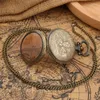 Pocket Watches Retro Watch Antique Transparent Cover Arabic Number Quartz Clock For Men Women Necklace Pendant Chain Timepiece Gift