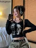 Fashion Woman Tshirts Blusas Mujer De Moda Slim Women Goth T-shirt Long Sleeve Crop Tops Y2k Top Clothing Korean T Shirt 240228