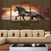5PCSセットセットキャンバスに黒い馬の動物絵画を走っている壁のアート絵画アート画像リビングルームの装飾2752