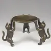 Chinese Bronze Plate Cats Animal 3 Cat oil lamp Candle Holder Candlestick statue252O