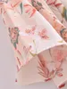 Women's Blouses Clothland Women Sweet Floral Pleated Blouse Asymmetrical Design Long Sleeve Shirt Pink Cute Casual Tops Blusa LA874