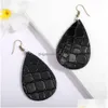 Dangle Chandelier Fashion Design Waterdrop Leather Earrings Two Sides Cut-Out Mosaic Teardrop Earring For Women Jewelry Gift Wholesale Dhpae