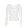 T-Shirt à manches longues pour femmes, couleur Pure, Style minimalisme, col carré, col en U, Modal élastique, coupe cintrée, sous-couche, Top240313