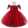 Robes de fille 1-10Y robe d'anniversaire pour bébé filles à manches courtes fête né noël rouge vêtements enfant en bas âge robes de baptême