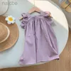 Mädchenkleider Kurzarm-Sommerkleid Little Fresh Rüschenkante Weißes T-Shirt-Kleid Reine Baumwolle Little Flying Sleeve Dress ldd240313