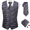 Hitie Formal Silk Mens kamizelka Paisley krawat szczupły zestaw do garnituru ślub 4PCS kamizelki Hanky ​​Cufflink Designer 240312