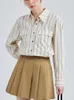 Frauen Blusen Koreanischen Stil Streifen Schlanke Revers Shirts Für Frauen Casual Langarm Einreiher Bluse Herbst 2024 Kleidung 3WQ7435