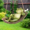 Suncatchers Statues de Grenouille pour Jardin extérieur hamac Suspendu drôle balançoire Statue de Grenouille Arbre féerique Grenouilles endormies balançoire Sculpture Cintre