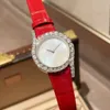 Montre à quartz de luxe pour femmes, de haute qualité, de styliste, à la mode, cadran en diamant, bracelet en cuir, étanche 32mm, offre spéciale