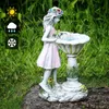 Fairy Garden Statue Resin Angel Figurine Solar Light Outdoor Floral Fairy Lamp Lantern Water Feature Effect Garden Decoration 240229