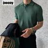 Effen Kleur Korte Mouw T-shirt Mannen Ademend Comfortabele Heren Kleding Gebreide Polo Shirt Casual Gestreepte Retro Knop 240301