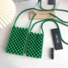 Finished Product Is the Same As Handmade Woven Mobile Phone Bag. Pearl Vertical Green Beaded Diagonal Shoulder Bag for Women