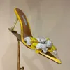 Aquazzura MS.Galactic Flower Intot Toe Buty Muller Clear Pvc Mule Kaptaki Rhinestone Petal Decoration Stiletto Heels Kobiety luksusowe projektanci buty wieczorne buty