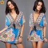 Boho Style NEW Summer Women Dress Sexy Sundresses Ethnic Print Tunic Beach Dresses Plus Size Casual Silk Clothing Free Shipping