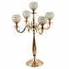 Candelabros com 5 braços, peça central decorativa para casa, feriado, cristal dourado, castiçal para festa de jantar, 2012022587