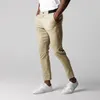 Calças masculinas Active Chinos Confortáveis ​​Homens Longos Elegantes Slim Fit Tornozelo Comprimento Casual Macio Tecido Respirável Mid Cintura Commuting Wear