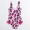 Costume da bagno da donna per bambino Costume intero leopardato per bambini Ragazze con foglie arricciate sulla schiena Bambina per vacanze da bambino Costumi da bagno