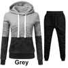 Womens solid color tricolor hoodie set hooded sweatshirt pants set sports jogging set hooded track and field suit S-4XL240311