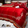 Summer Ice Silk 4pcs Set Light Luxury Highgrade Bed Sheet Däcke Cover Tencel Cool Feeling Bedding Brodery Home Textile 240306