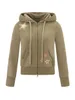 Felpa con cappuccio da donna Giacca corta con motivo ricamato a stella Manica lunga Zip Up Cappotto slim autunnale Streetwear 240313