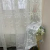 Cortinas Cortina de tul con bordado de perlas de encaje blanco para sala de estar, pantalla de ventana geométrica nórdica, decoración de boda terminada, Cortains