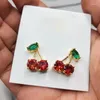 Studörhängen Fashion Rhinestone Gold Plated Zircon Earring For Women Daily Party Korean Crystal Cherry Bead Female Jewelry Gift