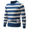 Men's Sweaters 2024 Pullover Autumn/Winter Wool Round Neck Slim Fit Sweater Casual Stripe Versatile Warm Knit Grey Green