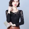 M-4xl Mesh Bottoming Shirt Herbst Winter Runde Hals Spitzen Tops Frauen Patchwork Langarm Casual Diamond T-Shirt 240328