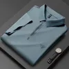 Luxury Summer Ice Silk Seamless Polo Shirts Men Business Casual T-Shirts Slim Short Sleeve Social Office Wid Down Collar Tops 240306