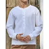 Men's Casual Shirts White Cotton Linen Shirt For Men 2024 Brand Slim Fit Round Neck Top Blouse Mens Lightweight Breathable Beach Yoga