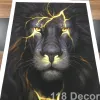 Affiches d'art mural de calligraphie, lumière noire et dorée, peinture sur toile de Lion, image d'animal moderne pour salon, décoration de la maison, sans cadre