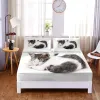 sets Beautiful Kitten Cat 3pc Polyester Solid Fitted Sheet Mattress Cover Four Corners With Elastic Band Bed Sheet(2 pillowcases)