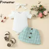 Prowow 0-18M Childrens Clothing Baby Outfit Sets For Girls White RomperPink Tweed SkirtHeadband Kids Tweed Suit For Girls 240229