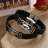 Charm Armbänder 2024 Modeschmuck Edelstahl Skorpion Geflochtenes Lederarmband Retro Titan Manschette Feder für Männer