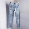 Męski projektant dżinsów dżinsy męskie jasnoniebieskie szczupłe dopasowanie małych stóp High End Spring Long Pants 8F3C