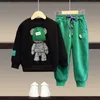 Lente Herfst Baby Meisje Jongen Kleding Set Kinderen Sport Cartoon Beer Sweatshirt Top en Broek Knoop Tweedelig Pak Katoen trainingspak