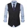 Men's Vests Summer Spring Men Suit Vest Single Breasted Striped Blazer Business Office Dress Wedding Casual Waistcoat Clothing